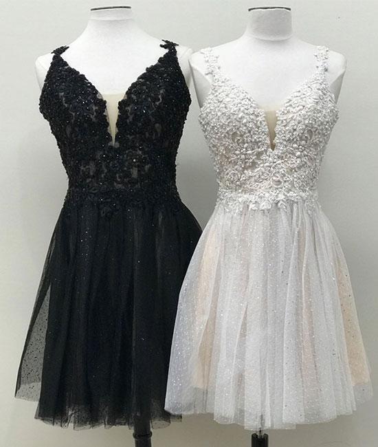 Black Lace Short Prom Dress A Line Junior Party Gowns Custom Made Homecoming Dress Mini 2020