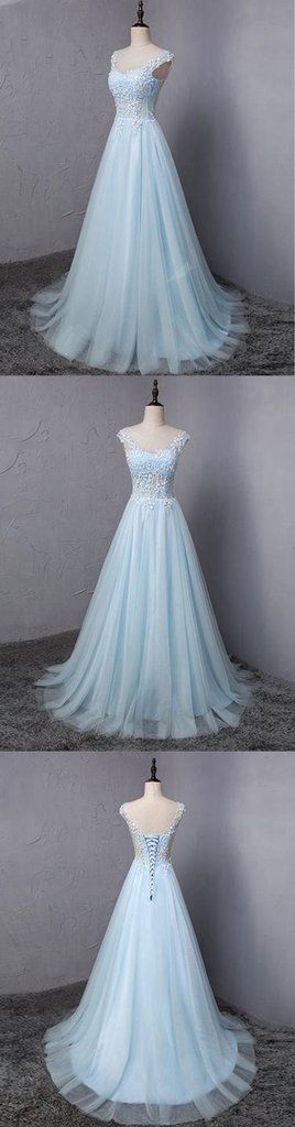Off Shoulder Light Blue Lace Formal Evening Dress Custom Made Long Prom Gowns , Formal Dress