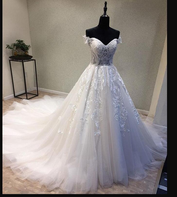 White Tulle Lace Ball Gown Wedding Dresses With Appliqued 2019 Plus Size Wedding Gowns