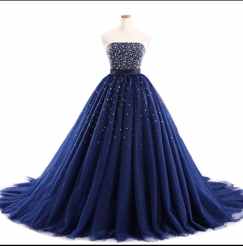 Fashion Navy Blue Beaded A Line Quinceanera Dresses Sweet 15 Quinceanera Party Gowns Custom Made Cheap Prom Dresses 