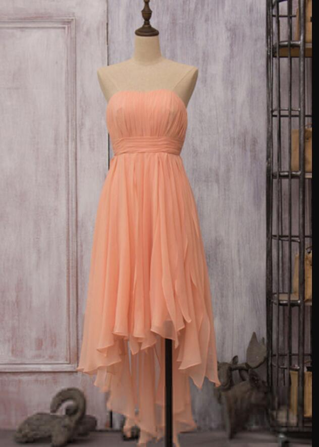 Elegant A Line Orange Chiffon Ruffle High Low Prom Dress 2020 Wedding Bridesmaid Party Gowns ,sexy Prom Gowns