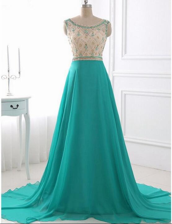 Off Shoulder Beaded Corset A Line Green Chiffon Long Prom Dress Custom Made Formal Evening Dress, Formal Evening Gowns