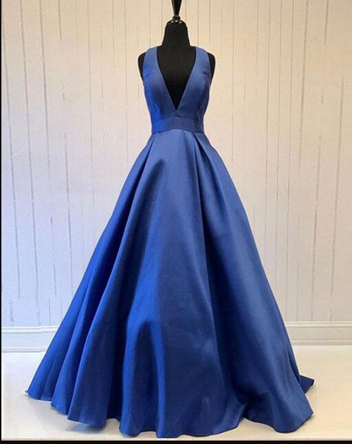 Sexy Halter Neck Dark Blue Satin Long Prom Dress A Line Women Party Gowns Wedding Party Gowns