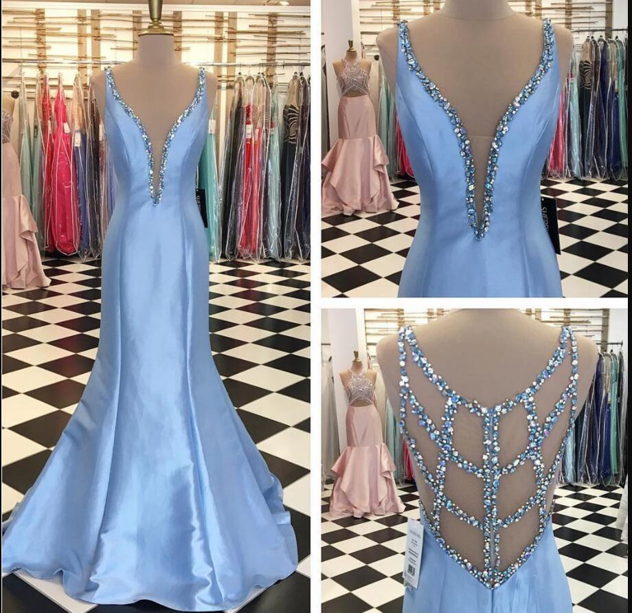 Gorgeous Sky Blue Strapless Mermaid Prom Dress with Beading Split