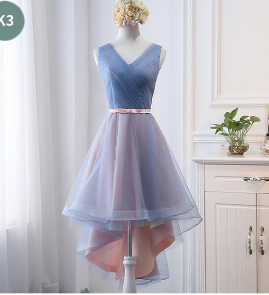 High Low Ruffle High Low Bridesmaid Dress A Line Wedding Party Gowns 2020 High Low Prom Gowns ,sexy V-neck High Low Prom Dress