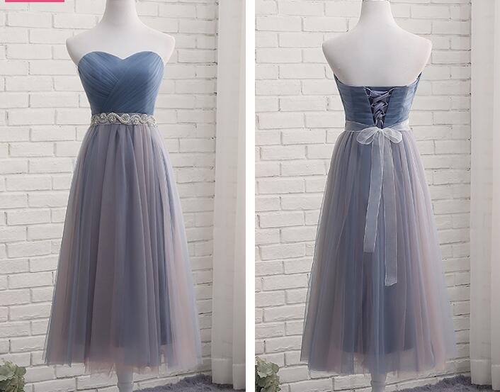 Simple Tulle Ruffle Tea Length Bridesmaid Dressscoop Plus Size Wedding Party Gowns