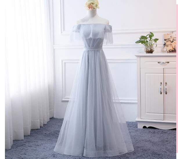 Off Shoulder Light Silver Long Prom Dress Custom Made Women Party Gowns ,formal Evening Dress 2020