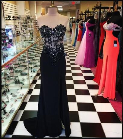 Black Chiffon A Line Lace Corset Long Prom Dress Sleeveless Prom Party Gowns , Black Evening Dress 2020