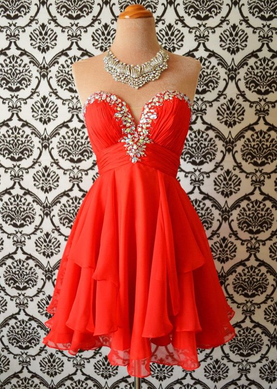 Red Chiffon Beaded Short Homecoming Dress Sweet 16 Junior Party Gowns Custom Made Cocktail Party Gowns