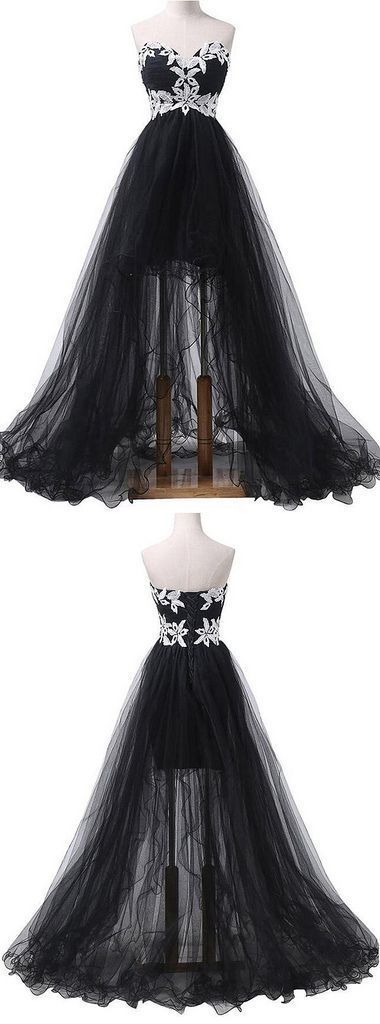 Off Shoulder Black Tulle High Low Prom Dress With Lace 2020 Long Prom Party Gowns ,evening Dress Long