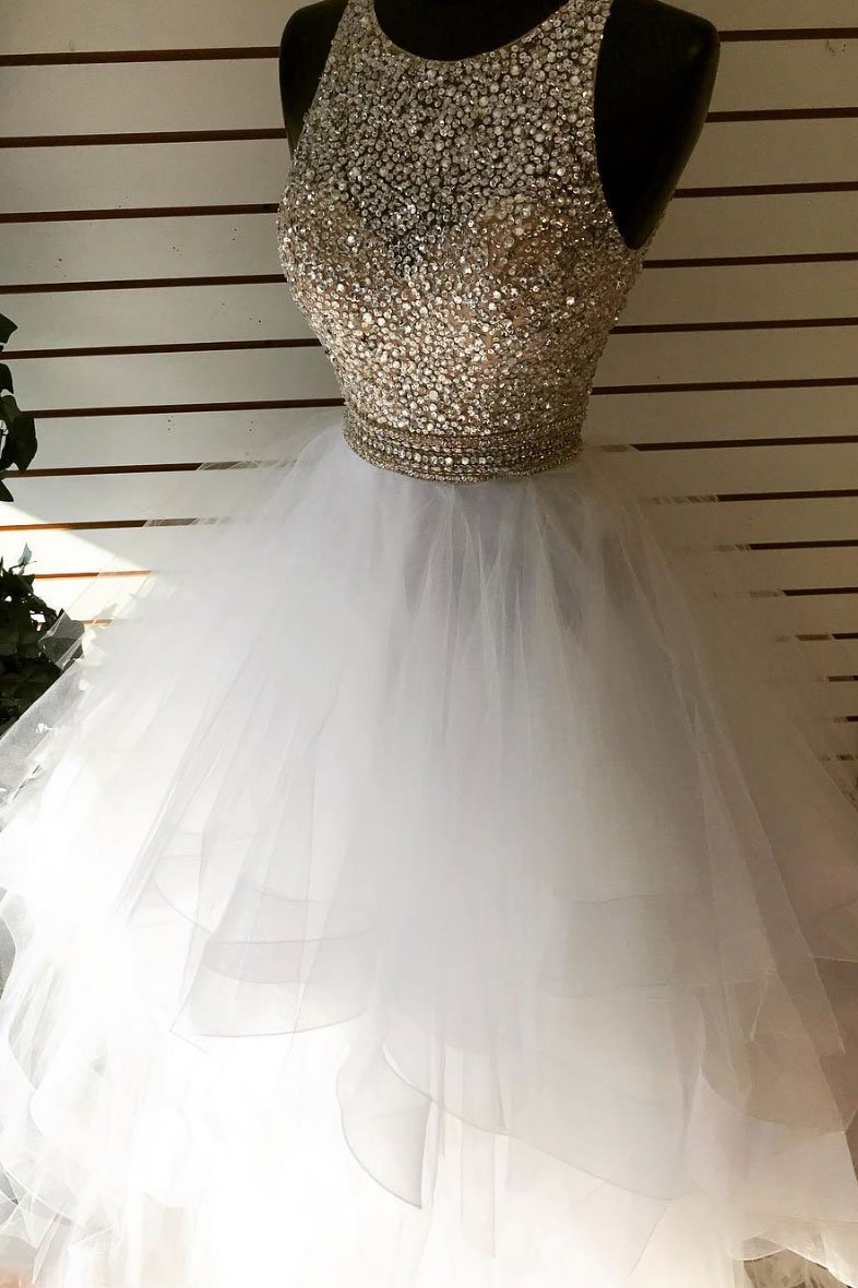Charming Two Pieces Beaded Crystal Long Prom Dress Luxury Women Party Gowns Custom Made Graduation Party Gowns 2020