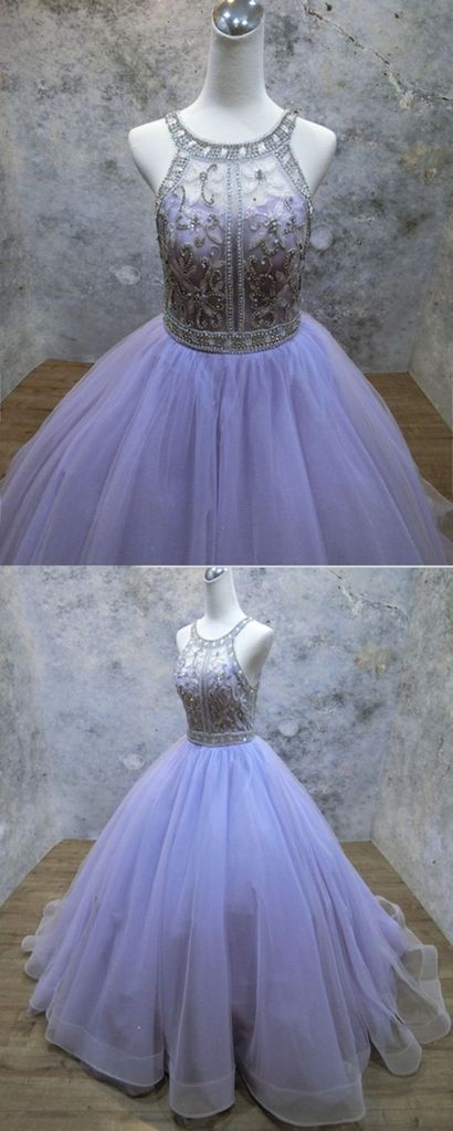 Charming Lavender Beaded Corset Scoop Neck A Line Quinceanera Dresses Strapless Women Party Gowns , Long Prom Dress ,plus Size Quinceanera Gowns
