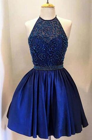 Sexy Off Shoulder Royal Blue Satin Beaded Short Homecoming Dress A Line Custom Made Mini Prom Party Gowns ,short Cocktail Dress 2020