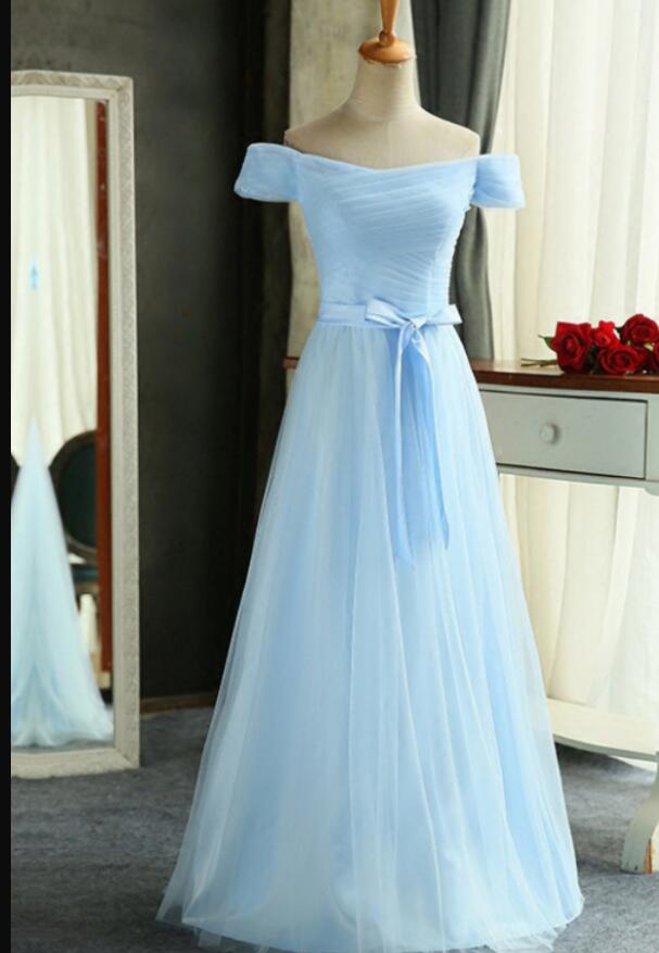 Sexy Light Sky Blue Ruffle Long Prom Dress A Line Bridesmaids Dresses Custom Made Prom Gowns