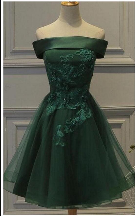 Off Shoulder Green Lace Short Prom Dress Off Shoulder Short Homecoming Dress, Short Cocktail Gowns . Prom Gowns Mini