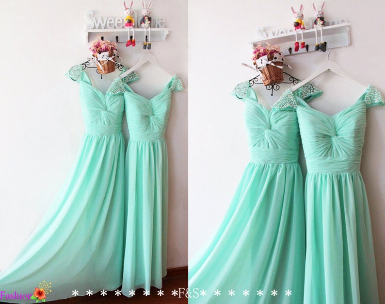 Sexy A Line Green Chiffon Beaded Prom Dress Plus Size Women Party Gowns ,formal Evening Dress, Wedding Party Gowns