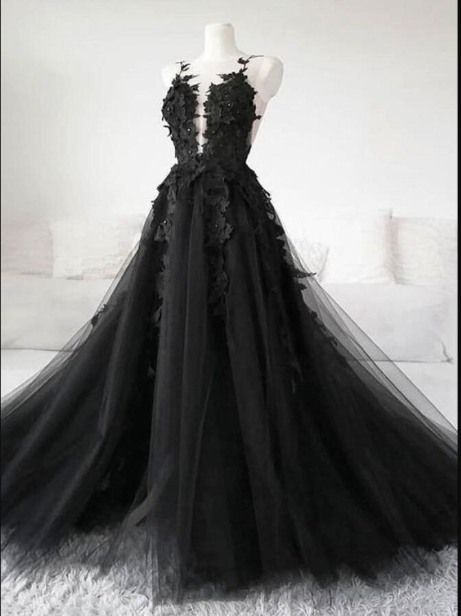 Black Tulle A Line Long Prom Dress Off Shoulder Prom Party Gowns, Strapless 15 Quinceanera Dresses 2020