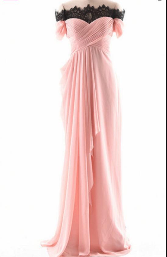 Light Pink Chiffon Ruffle Long Prom Dress Custom Made Women Party Gowns , Sexy Formal Evening Dress