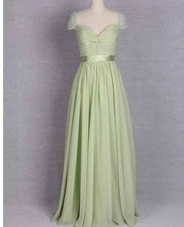 Sexy A Line Light Green Chiffon Ruffle Long Bridesmaid Dress Strapless Women Party Gowns , A Line Maid Of Honor Gowns 2020