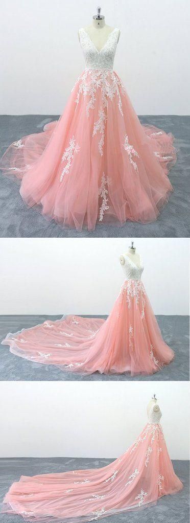 Custom Made Pink Tulle A Line Prom Dresses With White Lace Appliqued Plus Size Quinceanera Dress, Quinceanera Party Gowns