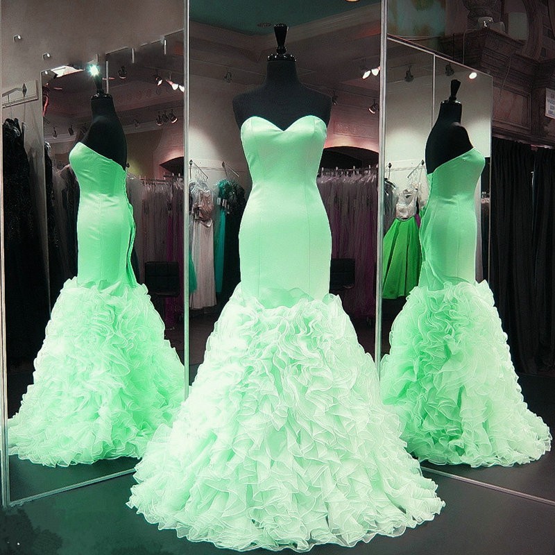 Stunning Green Organza Mermaid Prom Dress Sweet 16 Quinceanera Party Gowns Wedding Guest Gowns 3877