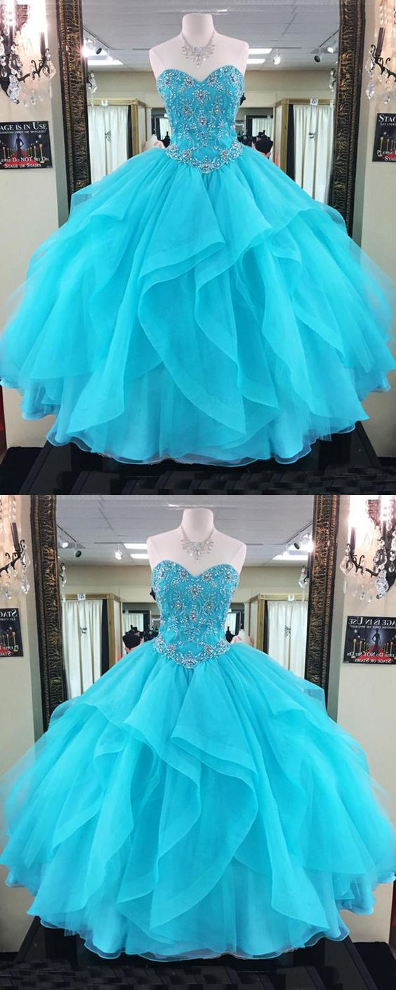 Stunning Blue Tulle Beaded Ball Gown Quinceanera Dresses Off Shoulder Quinceanera Party Gowns ,plus Size Women Prom Gowns .