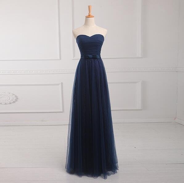 Sexy A Line Navy Blue Tulle Ruffle Long Bridesmaid Dress Simple Women Party Gowns ,plus Size Prom Gowns 2020