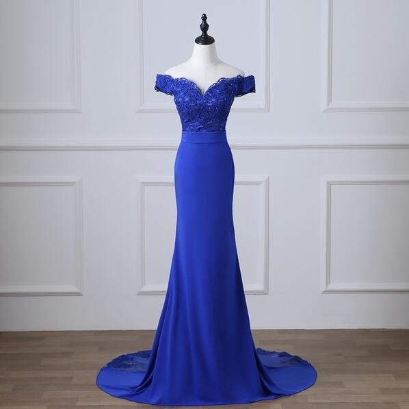 Custom Made Royal Blue Lace Mermaid Prom Dress Plus Size Women Pageant ...