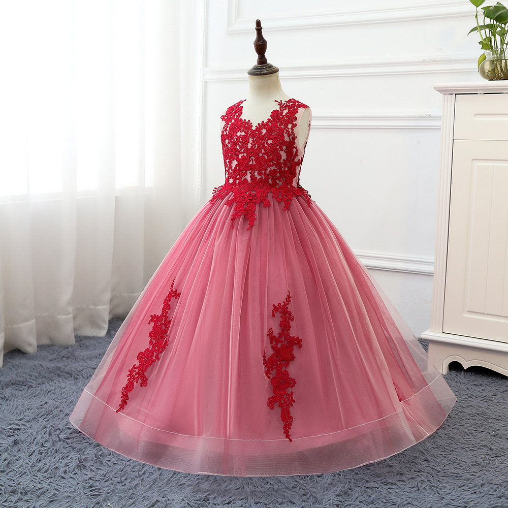 Charming Tulle Lace Pricess Wedding Flower Girls Dress Custom Made First Communion Dress Pricess Party Gown For Birthday Girls Prom Party Gowns