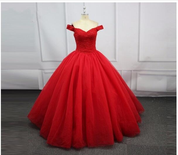 Sexy Red Quinceanera Dresses For 15 Party Prom Gowns Tulle Floor-length Formal Sweet 16 Debutante Gown