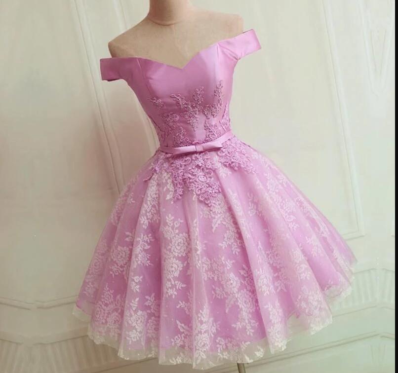 Pink Lace Short Homecoming Dress Ball Gown Girls Prom Party Gowns ,sexy Short Junior Party Dress