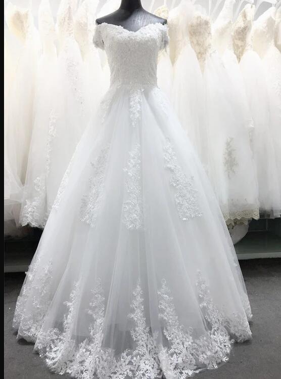 Fashion Women White Tulle Lace Appliqued Wedding Dress With Appliqued Plus Size Pricess Bridal Gowns 2020