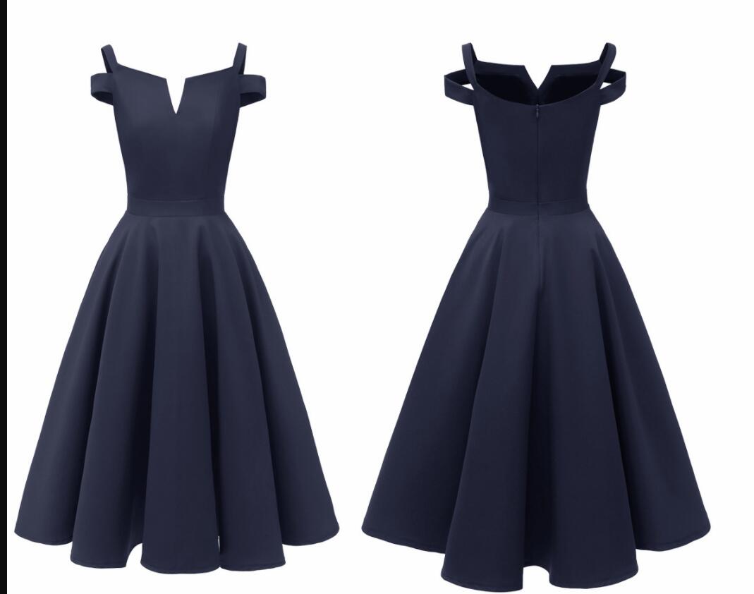 Navy Blue Satin Short Homecoming Dress Women Summer Gowns ,short Prom Gowns , Junior Party Gowns