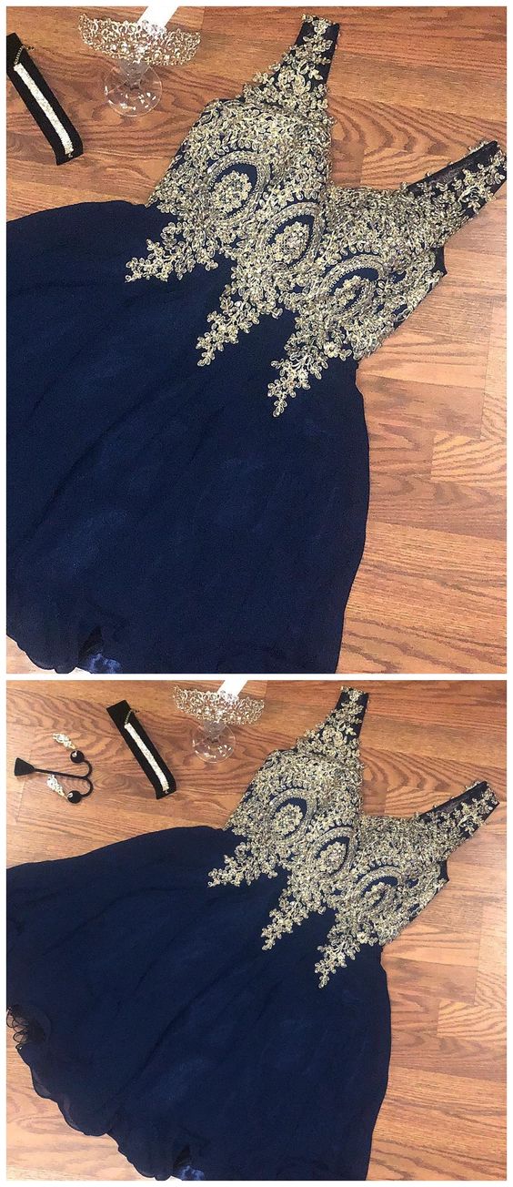 Sexy V-neck Navy Blue Short Homecoming Dress A Line Sweet 16 Prom Party Gowns ,short Prom Gowns With Lace