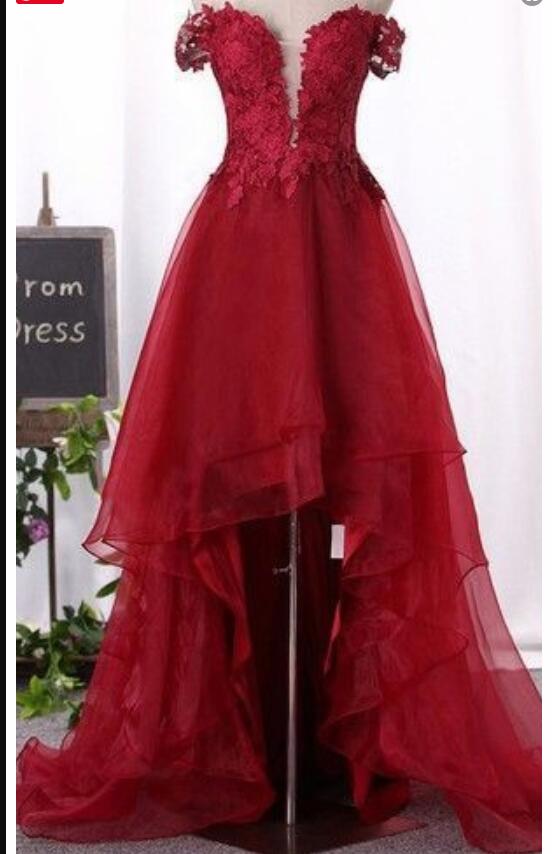 Sweet Burgundy Tulle High Low Prom Dress Custom Made Lace Front Short Long Back Homecoming Party Gowns