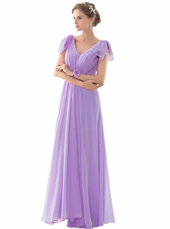 Purple Chiffon Ruffle Long Bridesmaid Dress A Line Wedding Guest Gowns ,wedding Guest Gowns