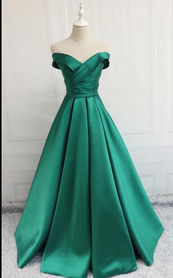 Sexy Green Satin Long Prom Dress 2020 Off Shoulder Women Party Gowns Custom Party Gowns