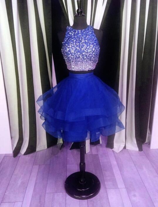 Sexy A Line Royal Blue Tulle Beaded Short Homecoming Dress Mini Girls Party Gowns Short Prom Gowns