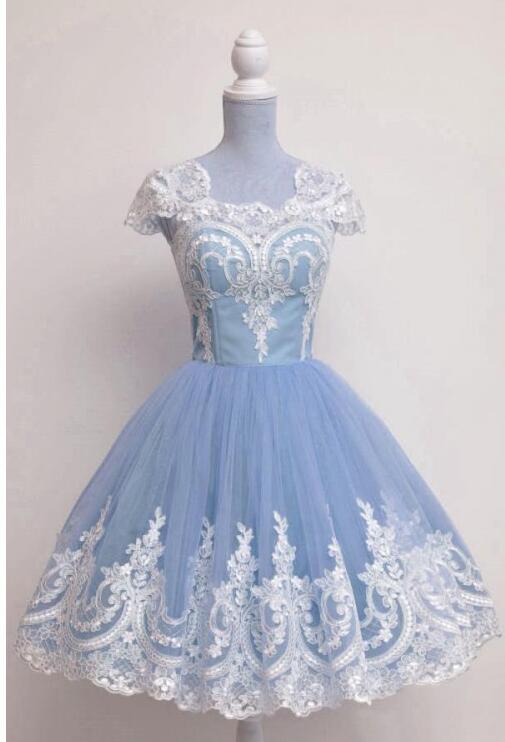 Light Blue Tulle Short Homecoming Dress Custom Made Women Party Gowns, Short Cocktail Gowns