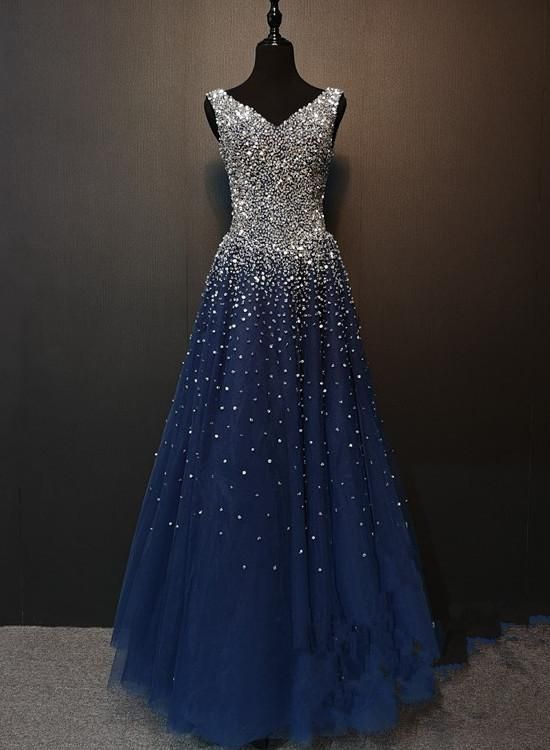Luxury Beaded Crystal Long Prom Dress Sweetheart Formal Evening Dress Plus Size Pageant Gowns , Women Gowns Blue 2020