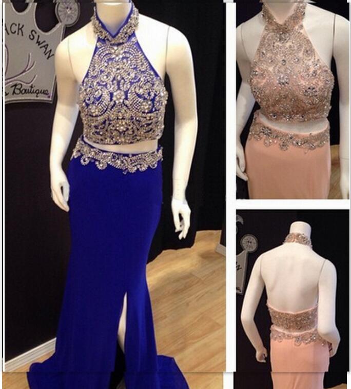 Two Pieces Mermaid Prom Set With Halter Neck
