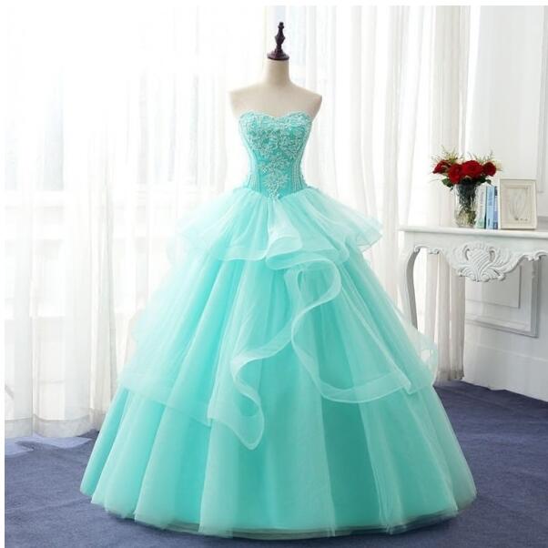 Custom Made Green Tulle Lace Quinceanera Dresses Ball Gown Sweet Prom Party Gowns ,15 Quinceanera Vestidos Gowns