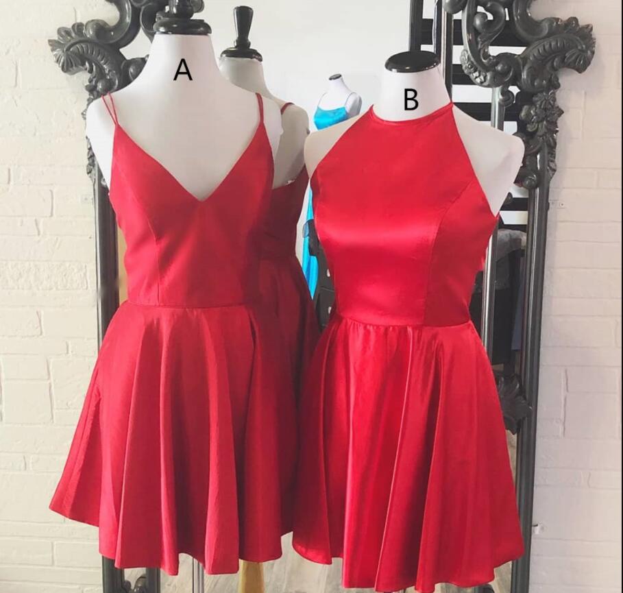 Red Satin Short Homecoming Dress, Off Shoulder Women Party Gowns ,mini Cocktail Gowns , Party Gowns
