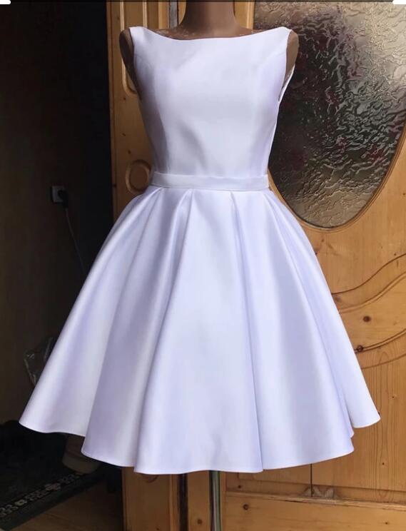 Simple White Satin Short Homecoming Dress With Bow Custom Made Short Cocktail Party Gowns