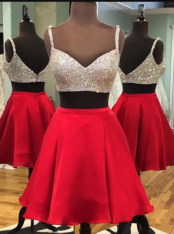 Two Pieces Beaded Short Homecoming Dress A Line Mini Party Gowns ,strapless Cocktail Party Dress