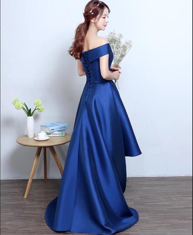 Royal Blue Satin Sweetheart Off Shoulder Long Formal Dress, A-line Prom Dress