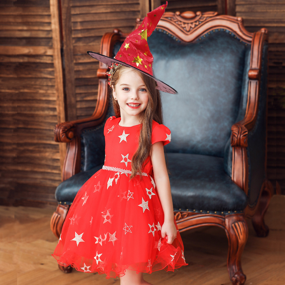 Newly Red Short Pricess Flower Girls Dresses For Halloween Party ,newly Dress Cosplay Gowns With Hats , First Communion Gowns ,sexy Ball Gown