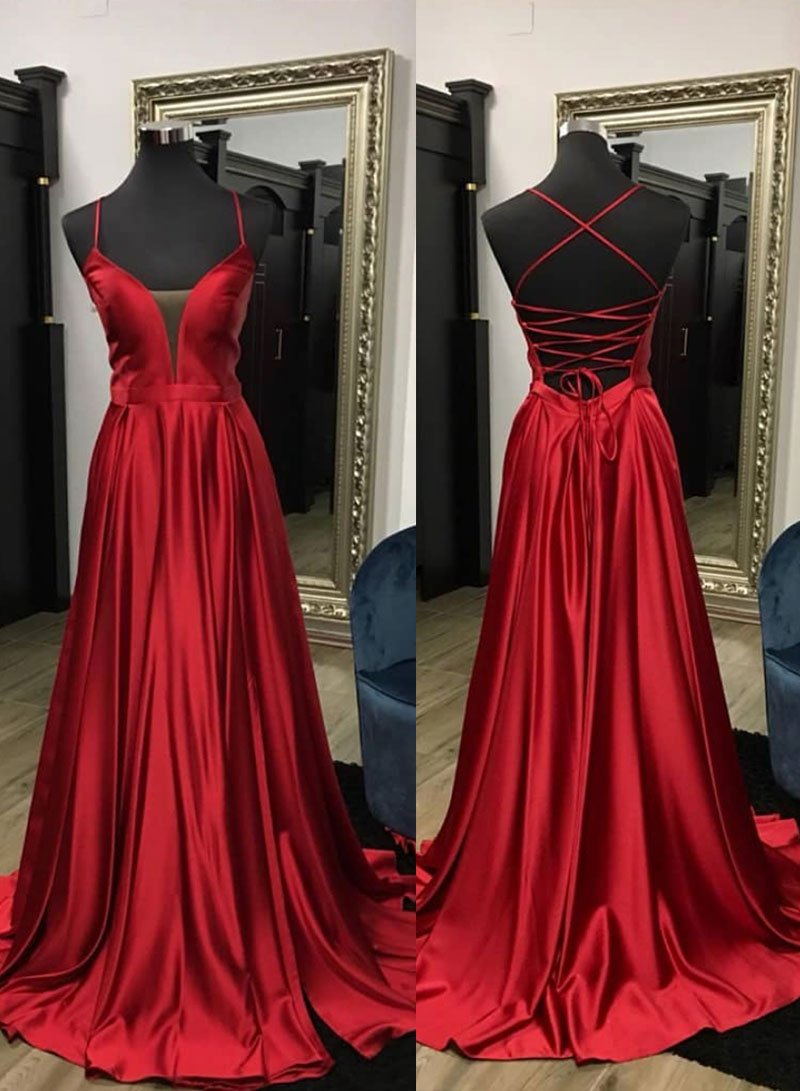 A Line Burgundy Satin Long Prom Dresses Sexy Backless Women Party Gowns ,wedding Guest Gowns 2020