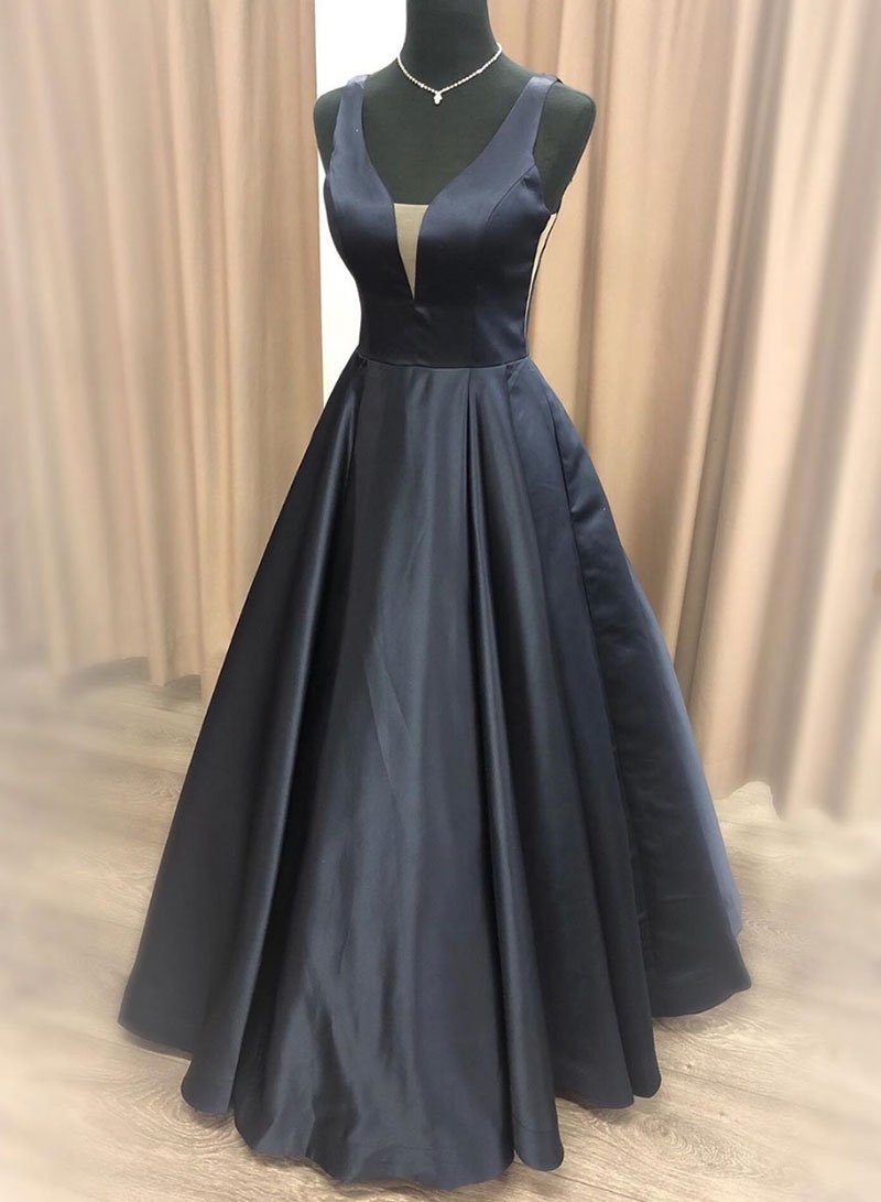Black Satin A Line Long Prom Dresses Custom Made Women Pageant Party Gowns ,wedding Guest Gowns