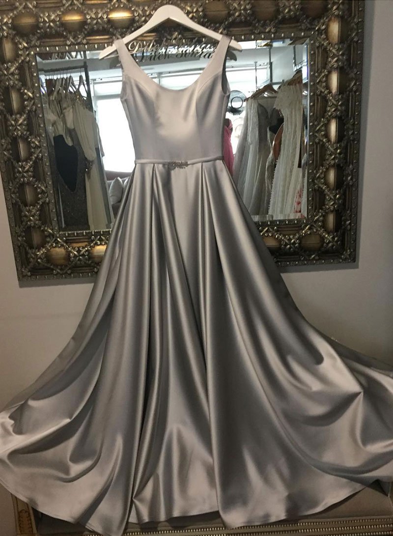 Silver Satin Long Prom Dress A Line Women Party Gowns Plus Size Bridesmaid Party Gowns
